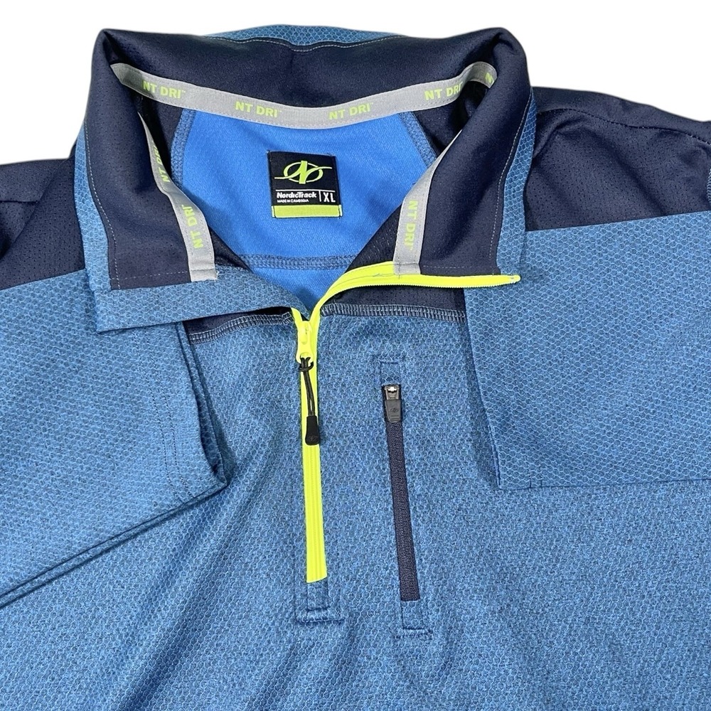 NordicTrack XL Blue Quarter Zip Pullover NT Dri Tech Pocket Sporty Athleisure